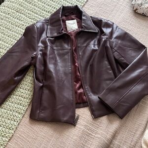 Abercrombie Burgundy Vegan Leather Jacket